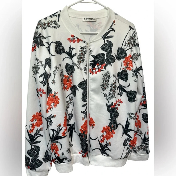 ecowish Jackets & Blazers - ECOWISH Womens Lightweight Zip Up Casual Inspired Bomber floral jacket